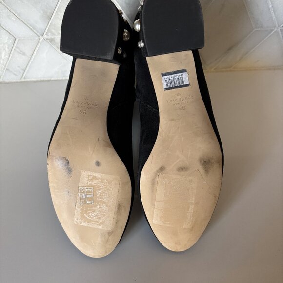 Kate Spade Size 9B Black Suede Ankle Boot Zipper Taraji Pearl Boot Pointed Toe - Picture 8 of 9